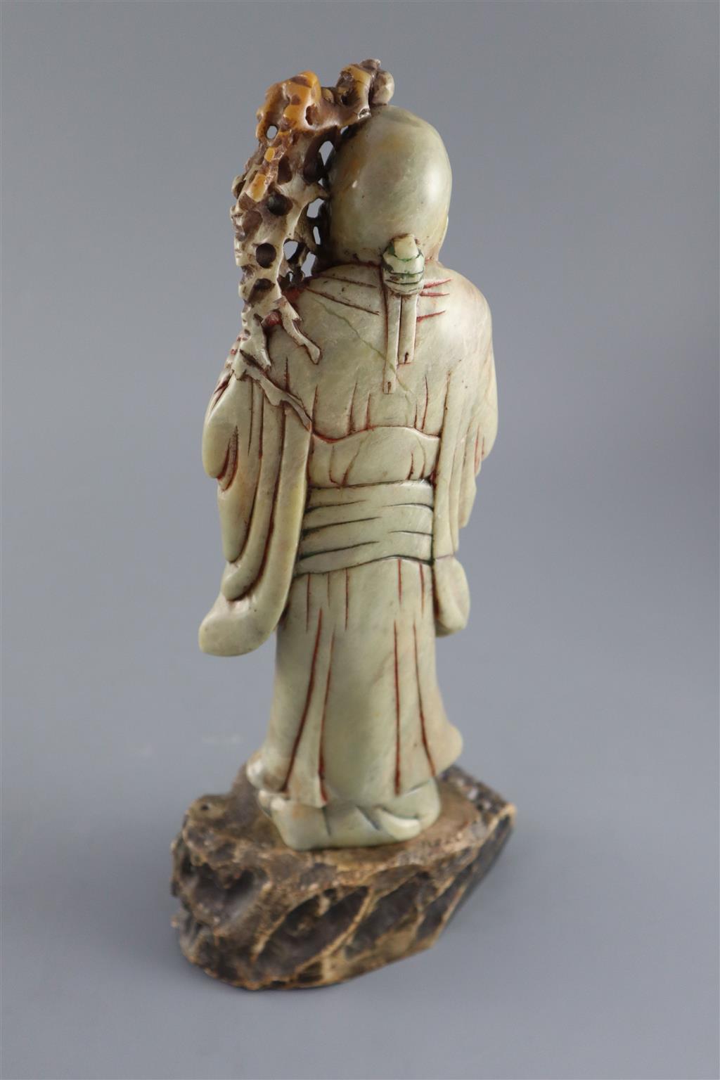 A Chinese soapstone figure of Shou Lao, 18th century, 28.5cm high